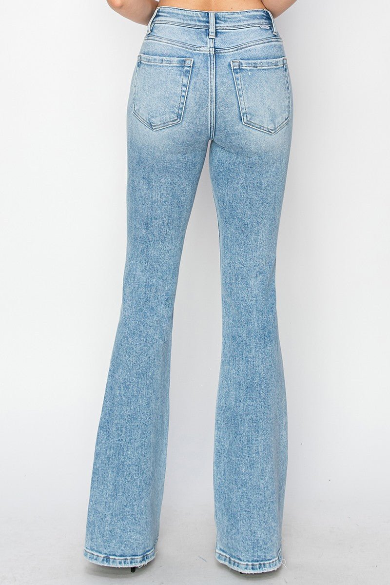Risen High-Rise Bootcut Western Jeans — Light Wash with Light Distressing & Modern Cowgirl Silhouette (Sizes 1, 5, 9 and 15 remaining)