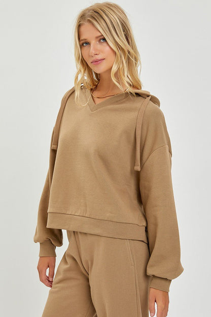 Risen Oversized V-Neck Hoodie Sweatshirt — Soft Cotton-Poly Blend Western Lounge Top (large remaining)