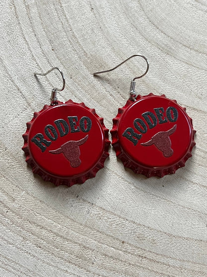 Western Rodeo Steer Head Beer Cap Earrings — Bull Motif Western Statement