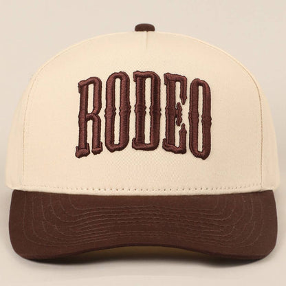 "RODEO" Two-Tone Embroidered Trucker Hat — Wine Red Cotton Canvas with Raised Lettering & 5-Panel Structure