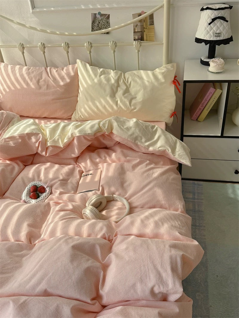 Blush Pink Striped Duvet Cover Set