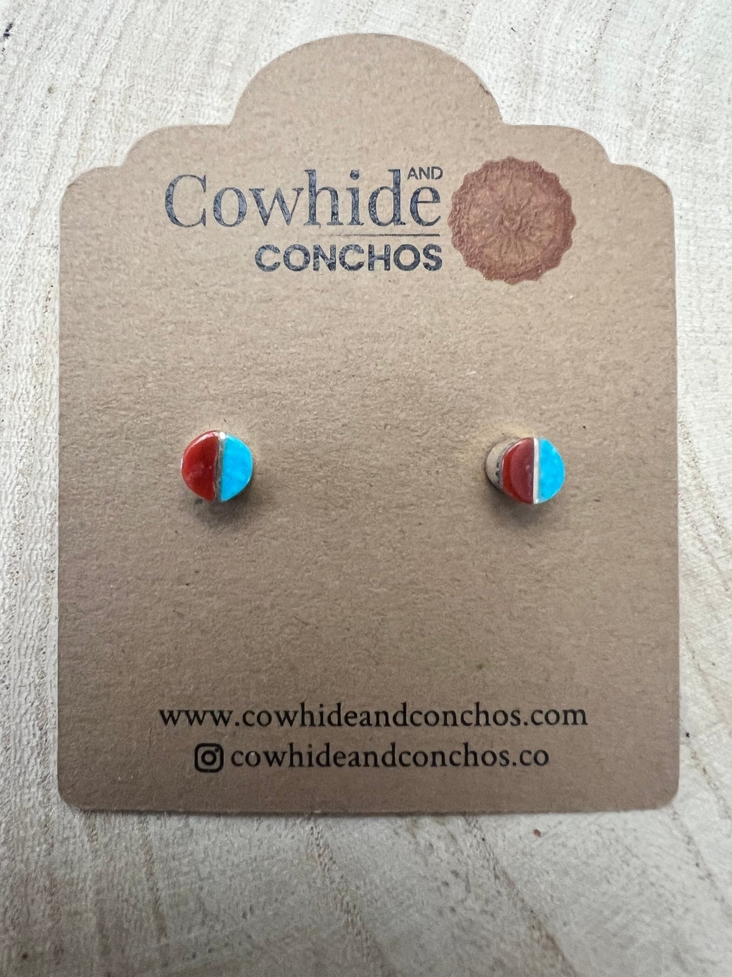 Rowena Laweka Zuni Turquoise & Coral Sterling Silver Post Earrings
