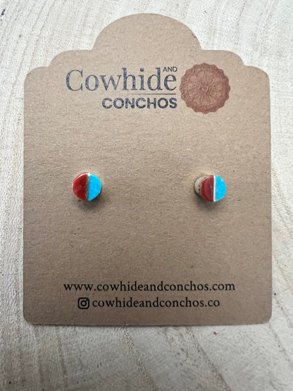 Rowena Laweka Zuni Turquoise & Coral Sterling Silver Post Earrings