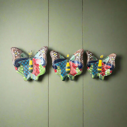 Set of 3 Talavera Butterfly Wall Art | Mexican Wall Hangings