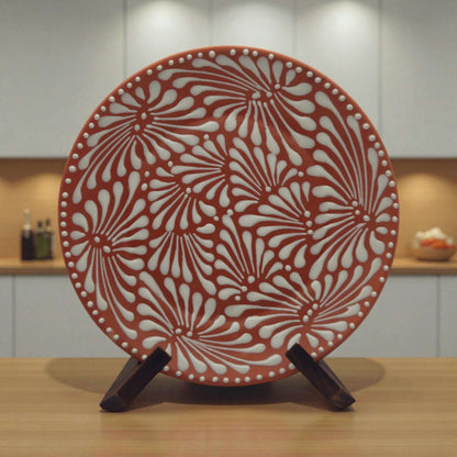Set of 4 Brown & White Talavera Wall Plates | 11.5" Decorative Plates