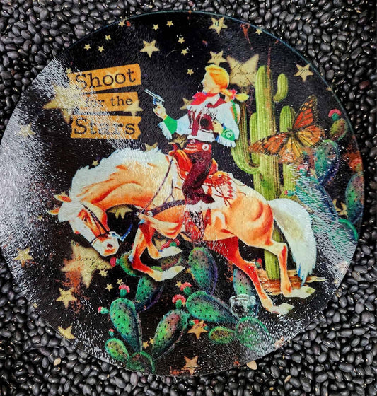 Shoot for the Stars Cowgirl Glass Cutting Board — Tempered Glass (12" or 8")
