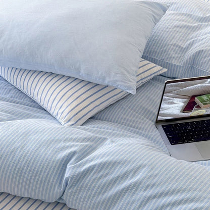 Powder Blue Striped Duvet Cover Set