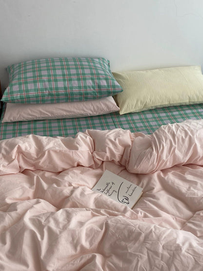 Pink & Mint Green Plaid Bedding Set