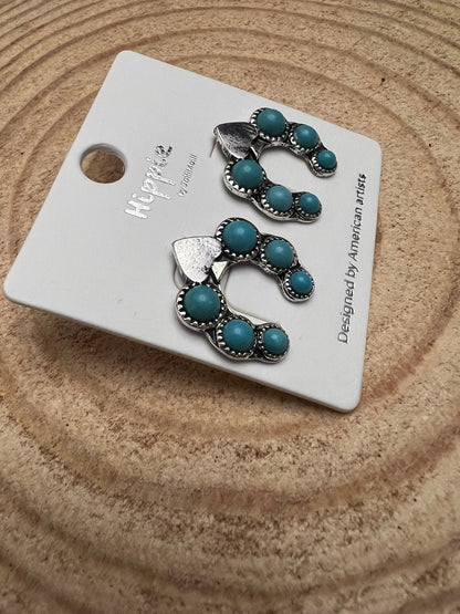 Western Spade & Faux Turquoise Squash Blossom Earrings — Petite 1" Drop