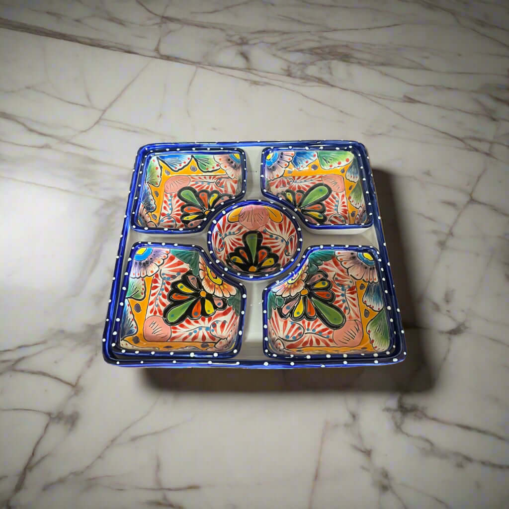 Square Talavera Appetizer Tray | Hand-Painted Mexican Serving Dish