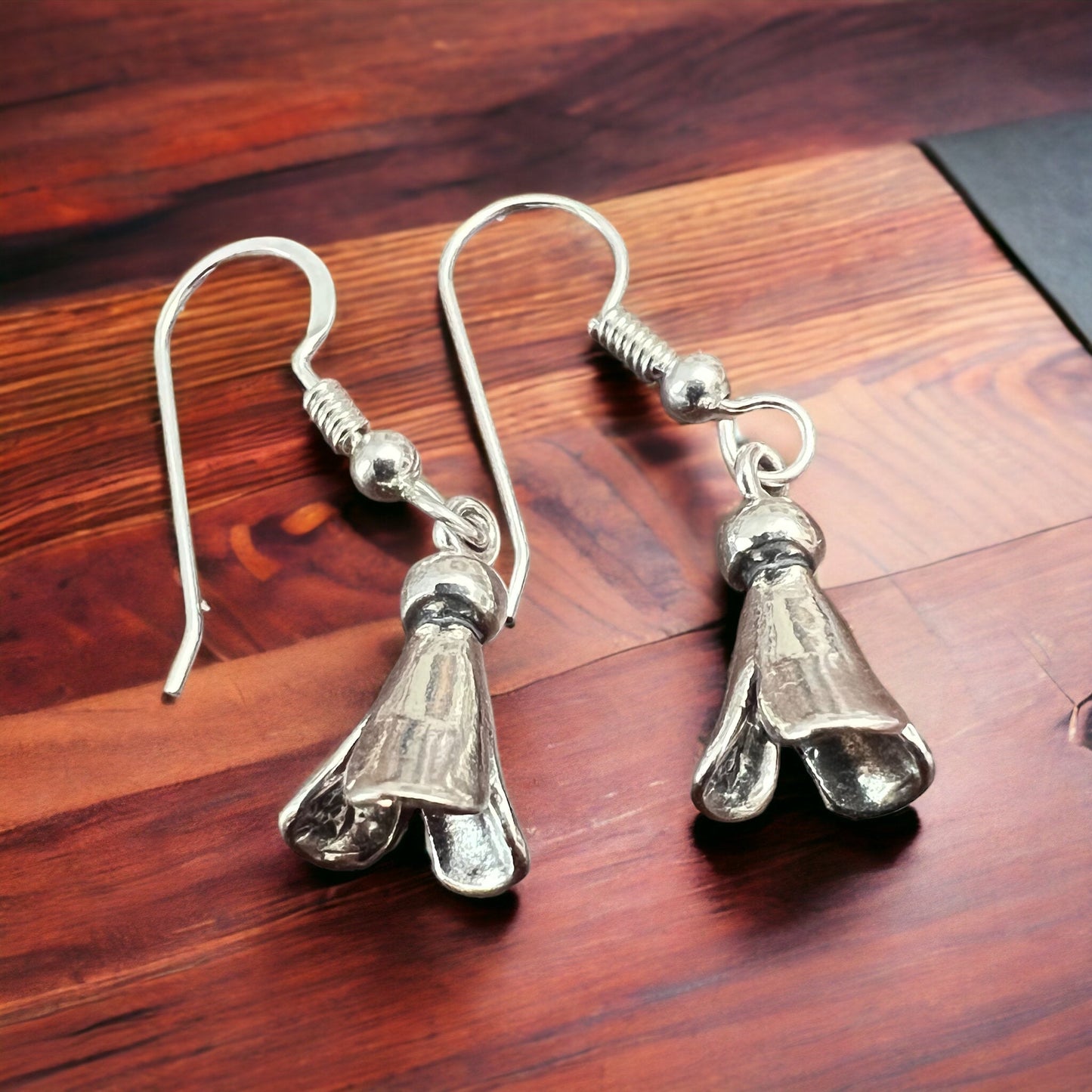 Small Sterling Silver Squash Blossom Dangle Earrings — 9×16mm (Native-Style)