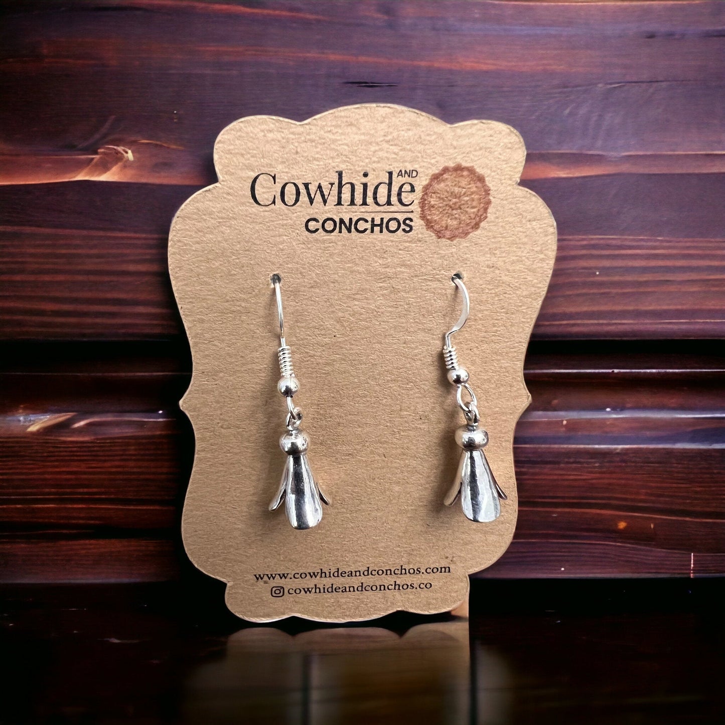 Small Sterling Silver Squash Blossom Dangle Earrings — 9×16mm (Native-Style)
