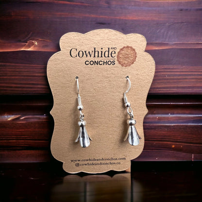 Small Sterling Silver Squash Blossom Dangle Earrings — 9×16mm (Native-Style)
