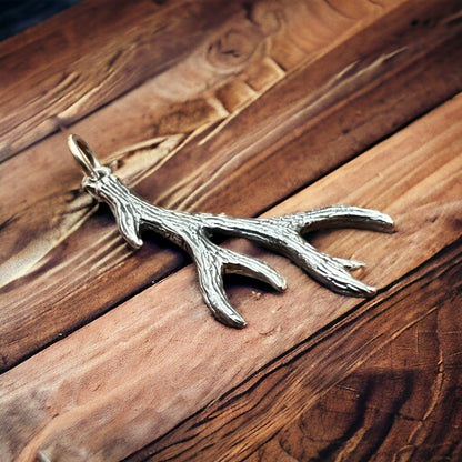 Sterling Silver Antler Charm/Pendant — Realistic Both-Side Design with Oxidized Texture & Jump Ring