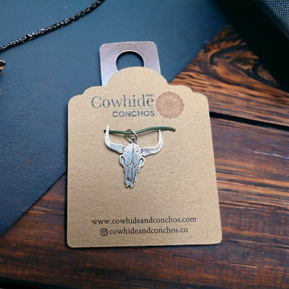 Sterling Silver Cow Skull Flat Charm/Pendant — Etched Western Statement with Oxidized Depth