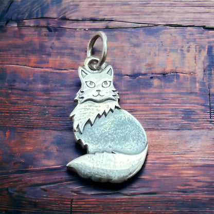 Sterling Silver Fluffy Cat Charm/Pendant — Whimsical Feline Western Statement