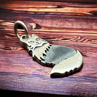 Sterling Silver Fluffy Cat Charm/Pendant — Whimsical Feline Western Statement