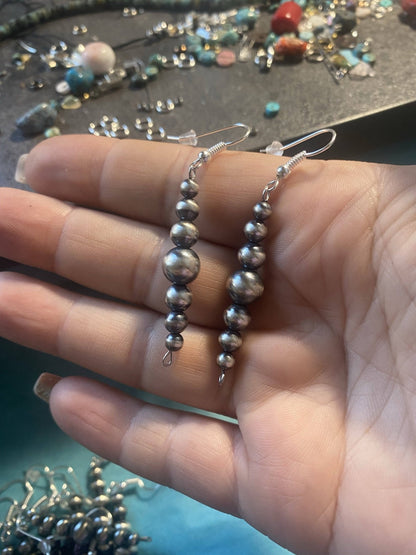 Sterling Pearl Drop Earrings — 1.5 inch drop (Made in USA, 4-5-6-8mm)