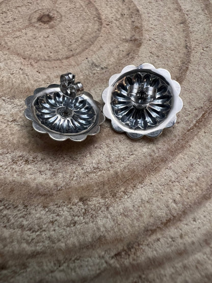 Sterling Silver Concho & Kingman Turquoise Post Earrings (Western Statement)