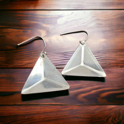 Sterling Silver Triangle Dangle Earrings — Western Geometric Statement