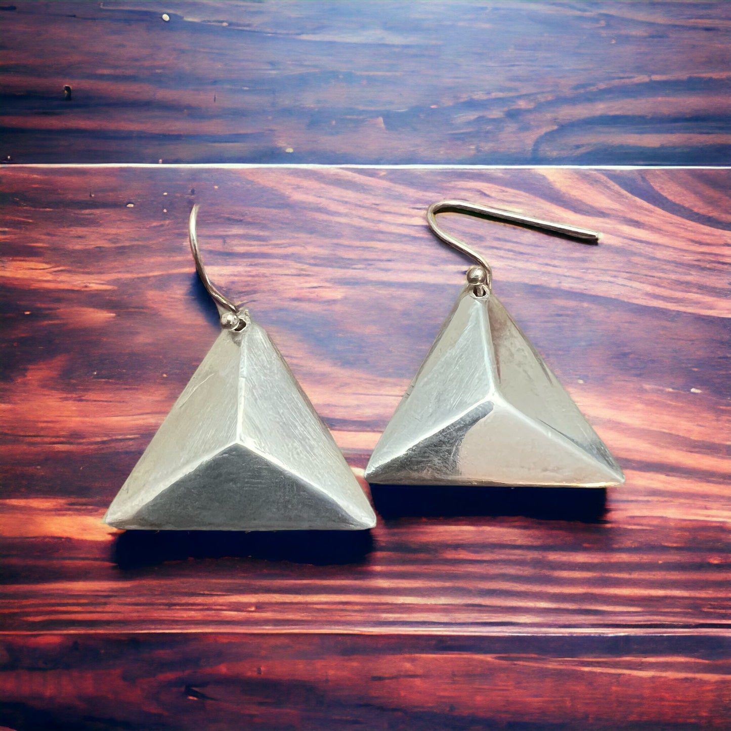 Sterling Silver Triangle Dangle Earrings — Western Geometric Statement