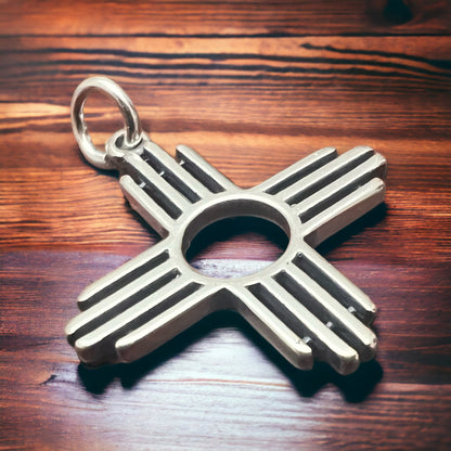 Sterling Silver "Zia" Pendant — Open-Center Bright .925 with Bold Southwestern Symbol