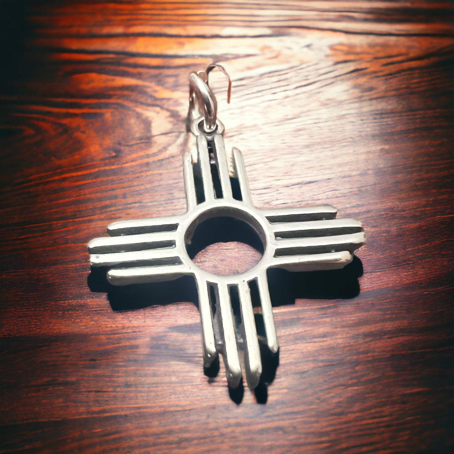 Sterling Silver "Zia" Pendant — Open-Center Bright .925 with Bold Southwestern Symbol