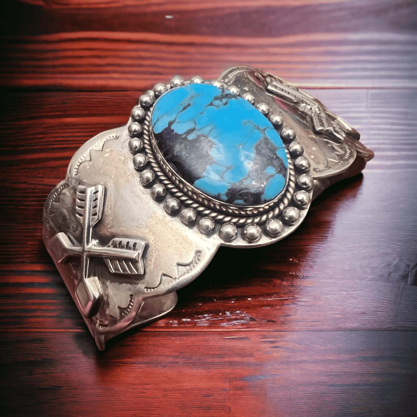 Dan Dodson Legacy Stamped Suncup Blue Kingman Turquoise Hand-Stamped Cuff — 1 1/2" Wide