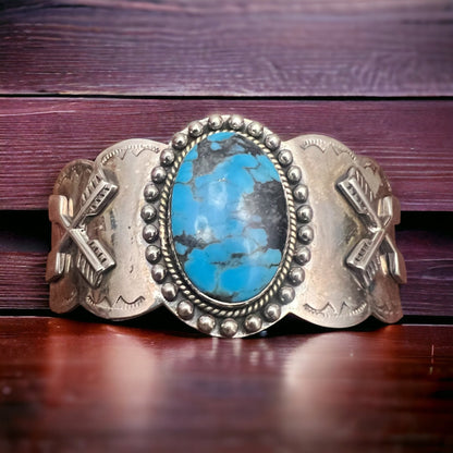 Dan Dodson Legacy Stamped Suncup Blue Kingman Turquoise Hand-Stamped Cuff — 1 1/2" Wide