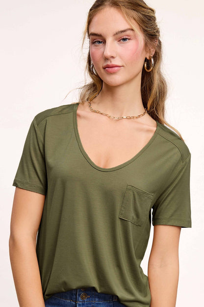La Miel Super Soft Pocket Basic Tee — Slim-Fit Western Layering Top with Front Pocket (5 Colors)