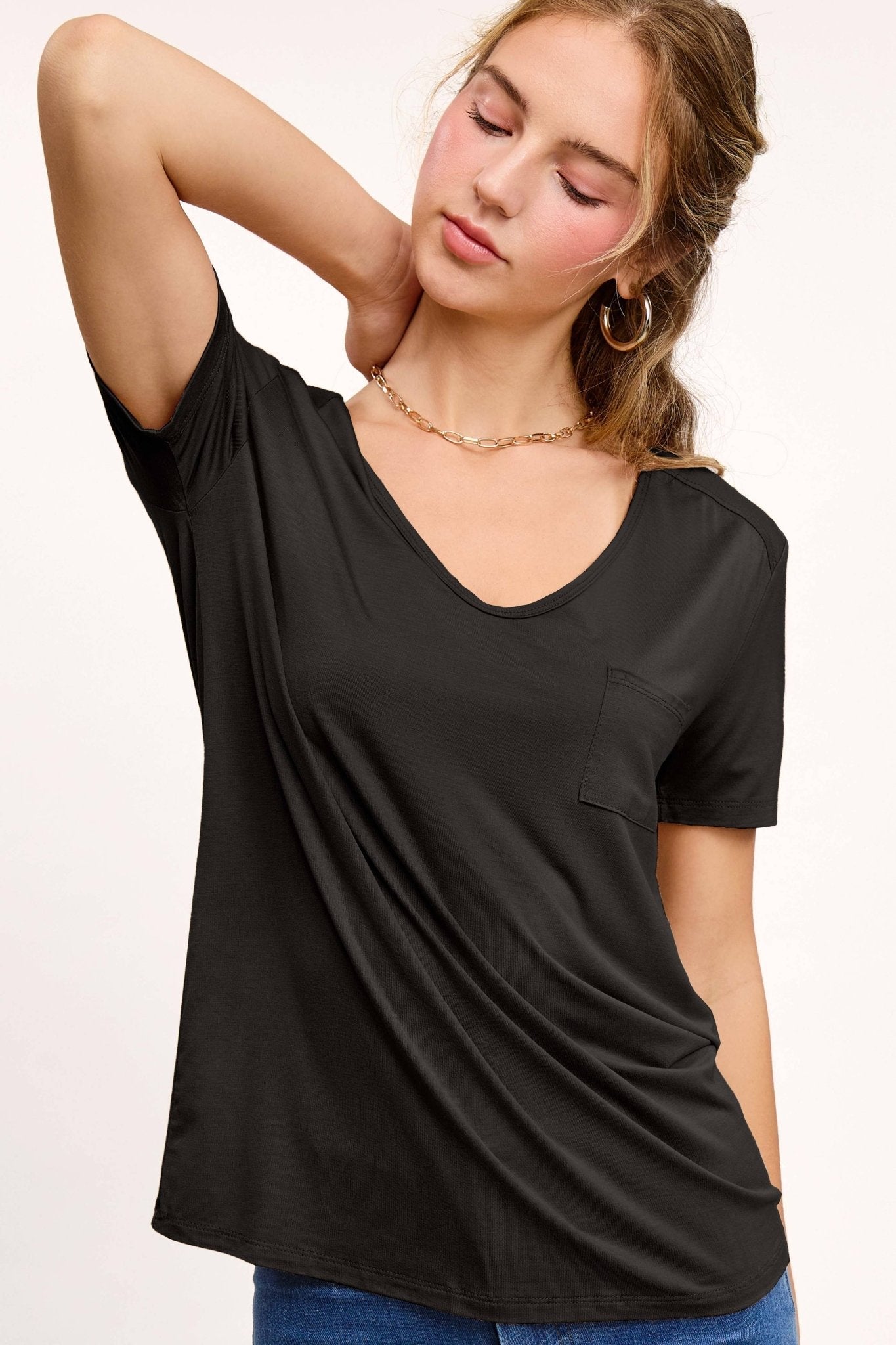 La Miel Super Soft Pocket Basic Tee — Slim-Fit Western Layering Top with Front Pocket (5 Colors)