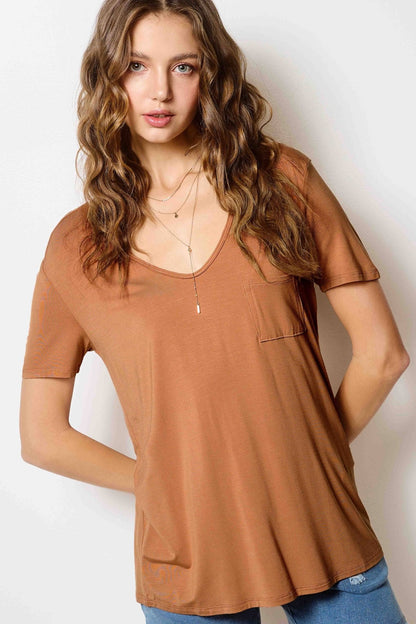 La Miel Super Soft Pocket Basic Tee — Slim-Fit Western Layering Top with Front Pocket (5 Colors)