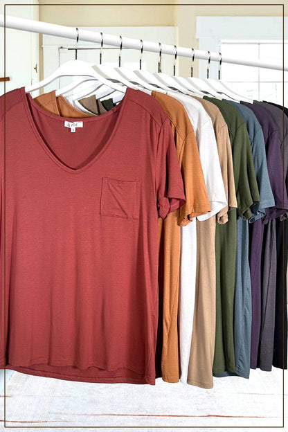 La Miel Super Soft Pocket Basic Tee — Slim-Fit Western Layering Top with Front Pocket (5 Colors)