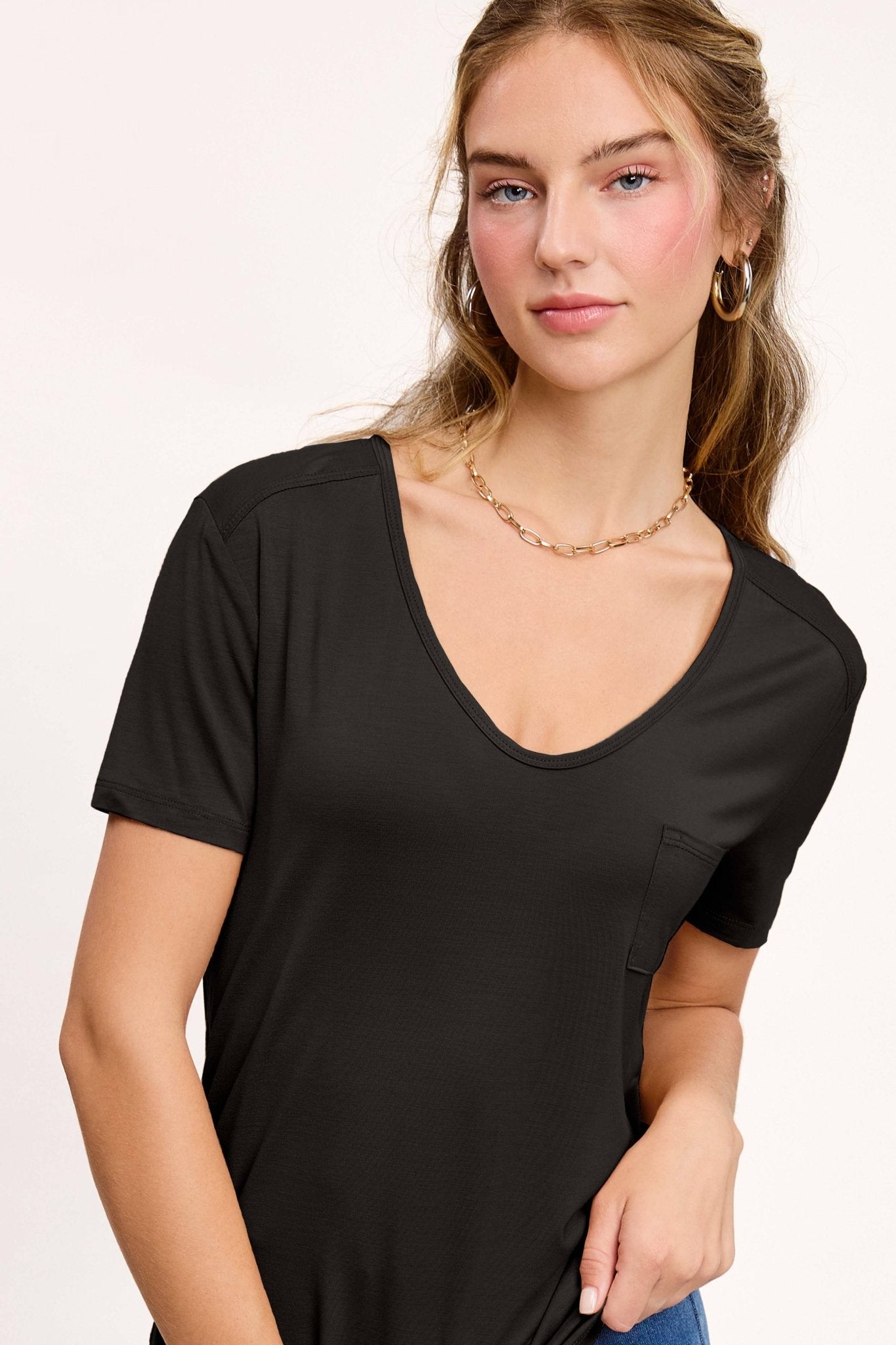 La Miel Super Soft Pocket Basic Tee — Slim-Fit Western Layering Top with Front Pocket (5 Colors)