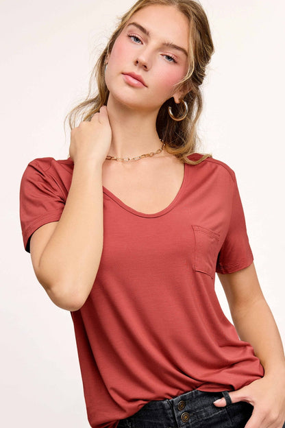 La Miel Super Soft Pocket Basic Tee — Slim-Fit Western Layering Top with Front Pocket (5 Colors)