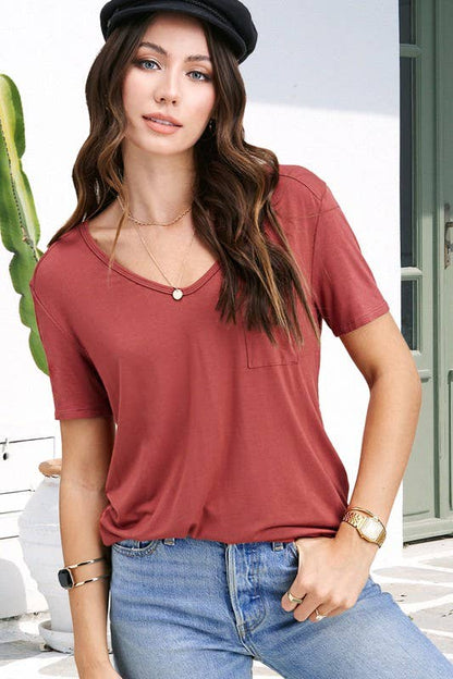 La Miel Super Soft Pocket Basic Tee — Slim-Fit Western Layering Top with Front Pocket (5 Colors)