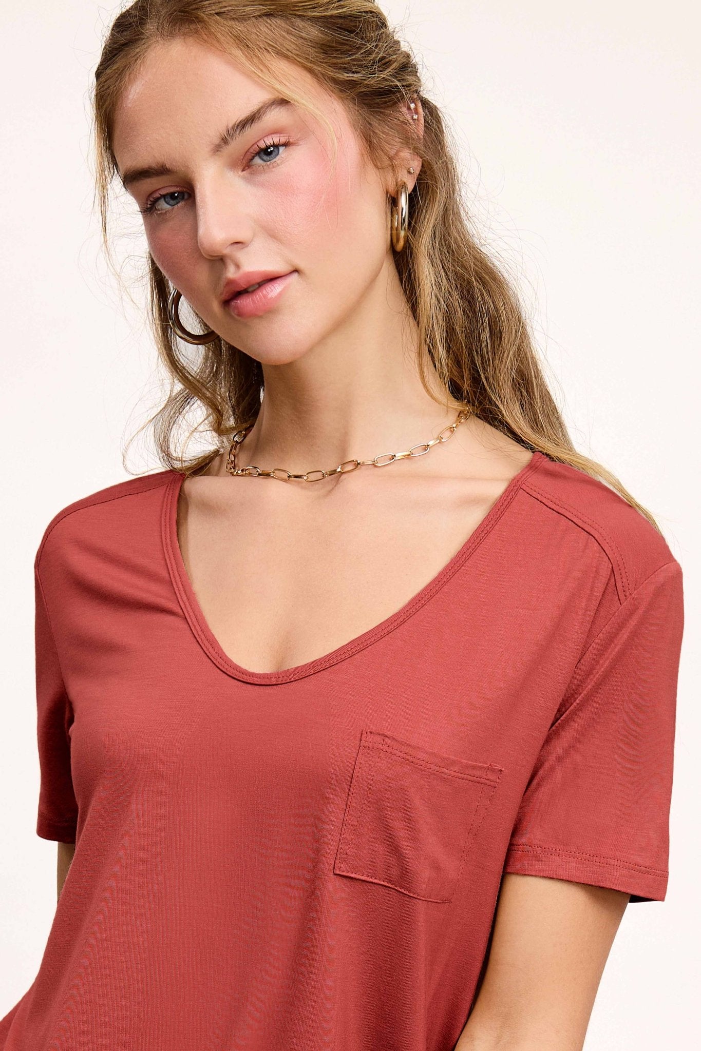 La Miel Super Soft Pocket Basic Tee — Slim-Fit Western Layering Top with Front Pocket (5 Colors)