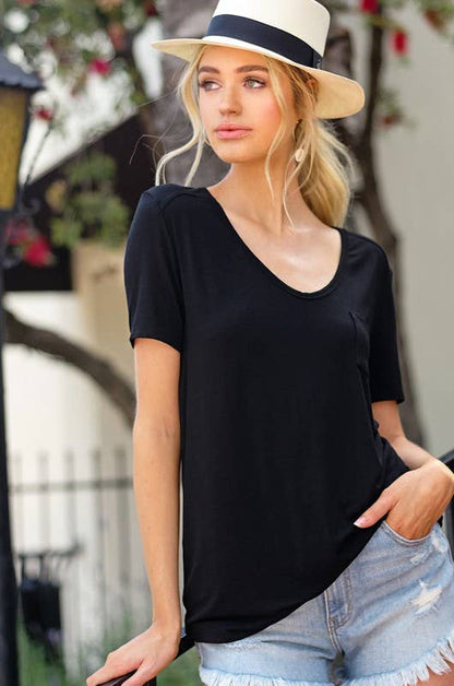La Miel Super Soft Pocket Basic Tee — Slim-Fit Western Layering Top with Front Pocket (5 Colors)