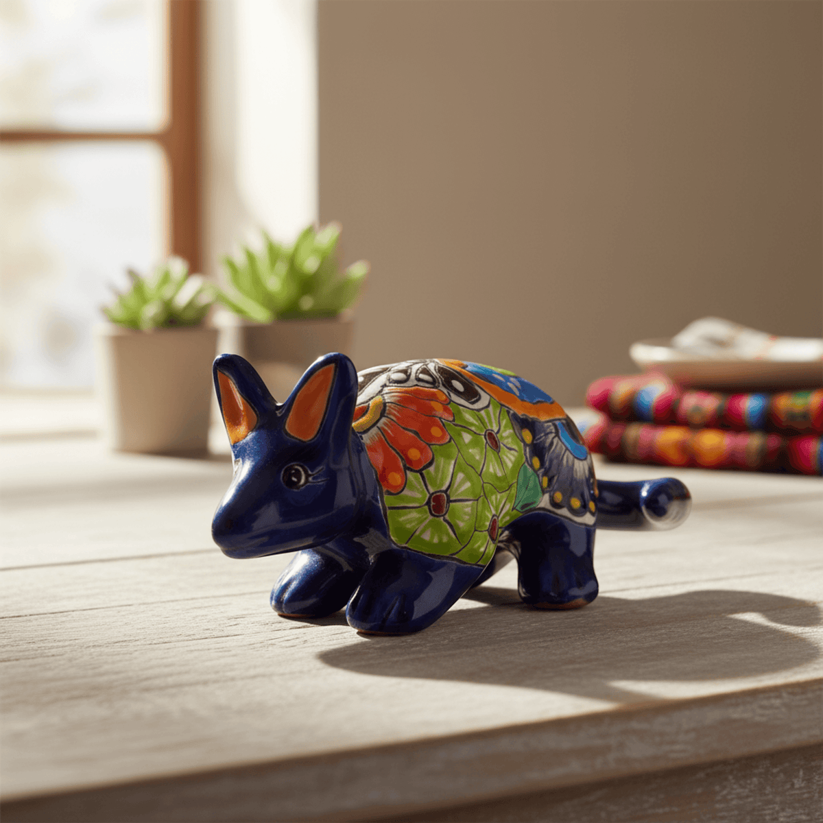 Talavera Armadillo Figurine | Hand-Painted Mexican Decor