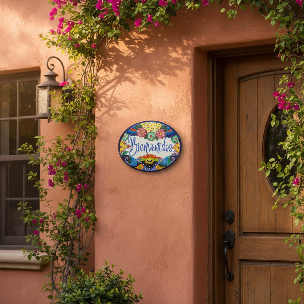 Talavera Bienvenidos Plaque | Hand-Painted Mexican Welcome Sign