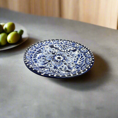 6" Talavera Blue & White Dinner Plate | Mexican Dinnerware