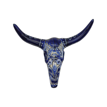 Talavera Longhorn Skull Wall Art | Blue & White Design