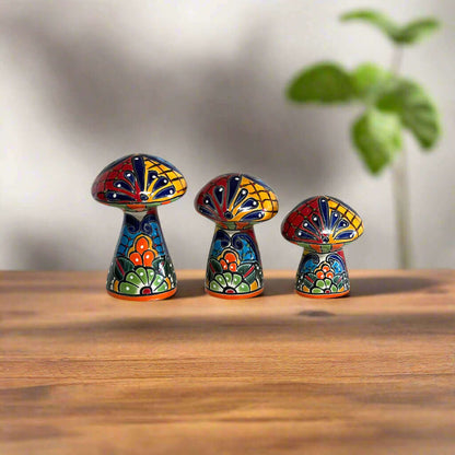 Talavera Mushroom Trio | Colorful Hand-Painted Mexican Garden Decor