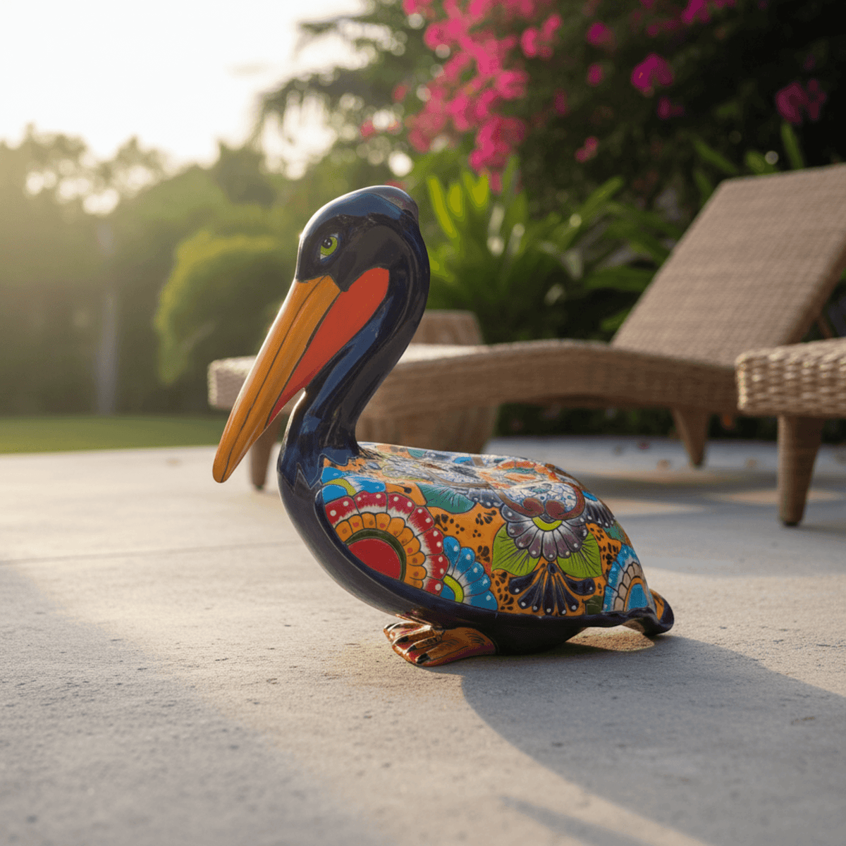 Talavera Pelican Statue | Hand-Painted Mexican Ceramic Decor