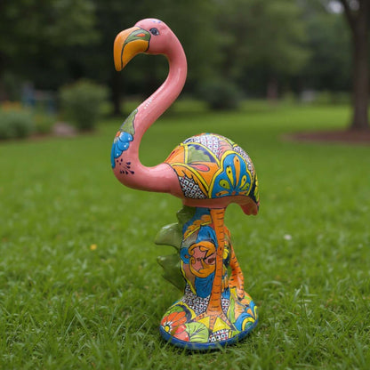 Talavera Pink Flamingo Sculpture | Vibrant Garden Art