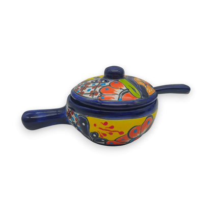 Talavera Salsa Bowl with Lid | Hand-Painted Ceramic Salsera