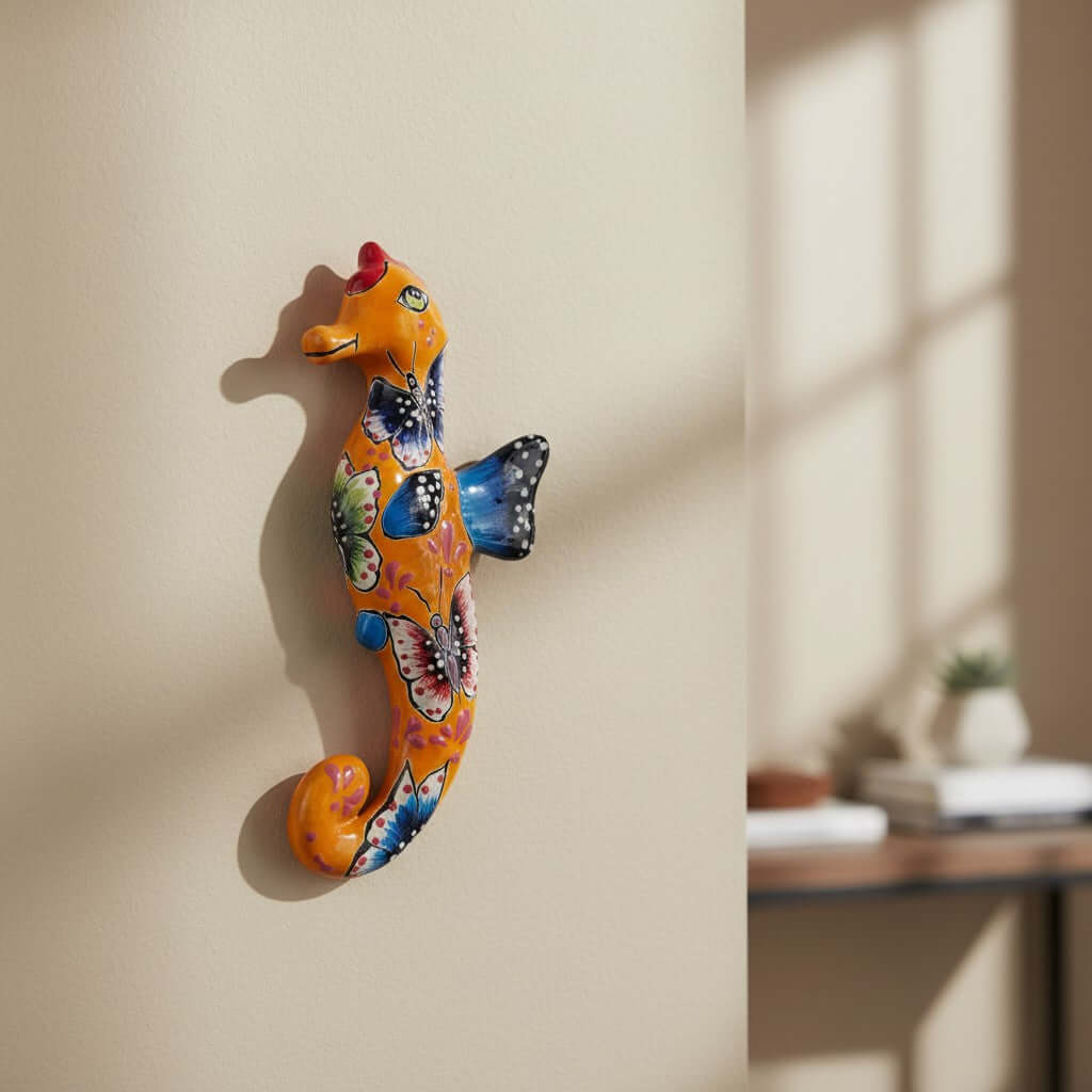 Talavera Seahorse Figurine | Hand-Painted Wall Art