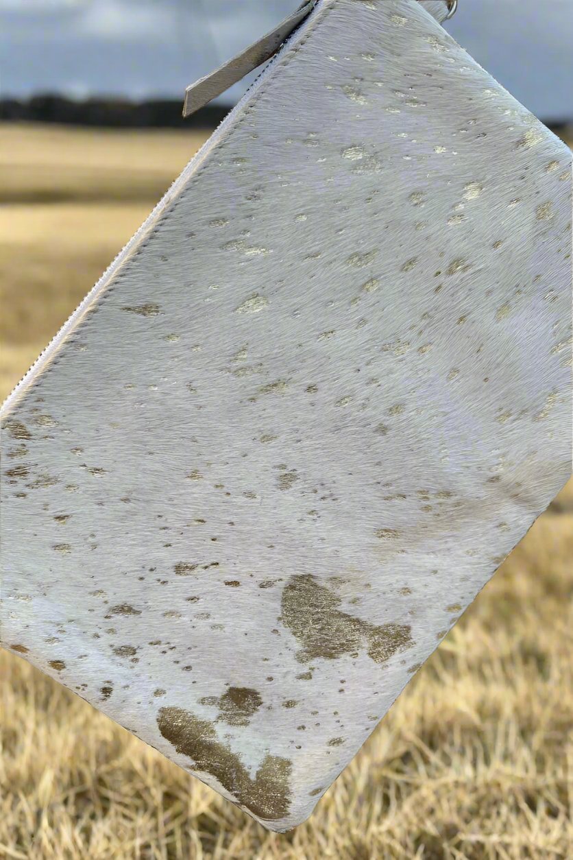 Sterling Kreek "Golden Hour" White Cowhide Bag — Gold-Flecked Western Statement (12")