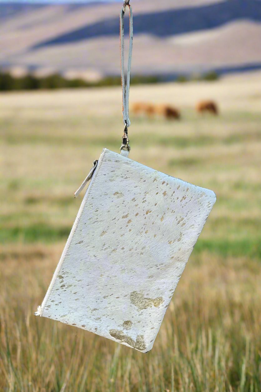 Sterling Kreek "Golden Hour" White Cowhide Bag — Gold-Flecked Western Statement (12")