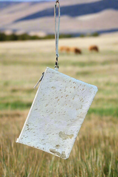 Sterling Kreek "Golden Hour" White Cowhide Bag — Gold-Flecked Western Statement (12")